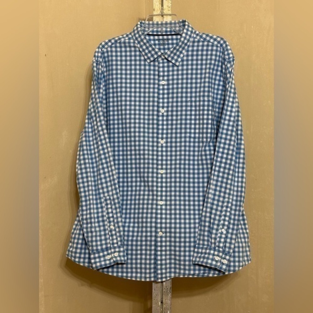 Amazon Essentials Blue and White Gingham Casual Button Down Shirt Regular Sz XL